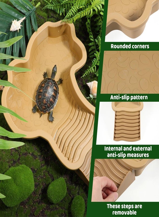 Zyghjort Large Reptile Water Bowl with Ramp, Thickened Non-Slip Feeding Dish & Bathing Pool for Turtle, Snake, Gecko, Bearded Dragons, Lizard Habitat Accessories - Image 2